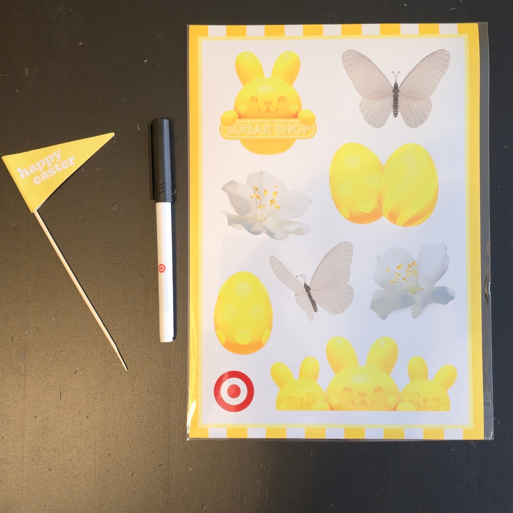 Target Yellow Easter Sticker Sheet with Bunny, Eggs, Butterflies Marker And Flag